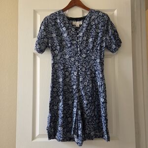 Small Vintage Romper Blue Floral Pattern